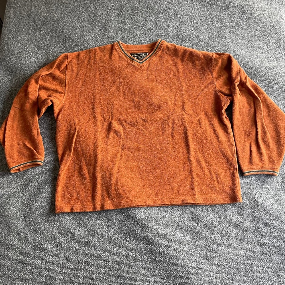Vintage Abercrombie‎ & Fitch Burnt Orange V-Neck Cotton Knit Pullover Mens XL